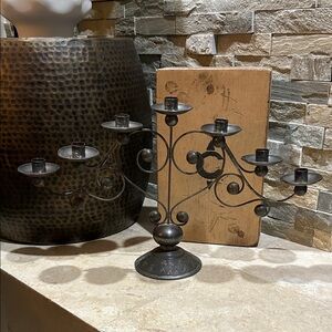 Vintage Mexican Punched Tin Candelabra